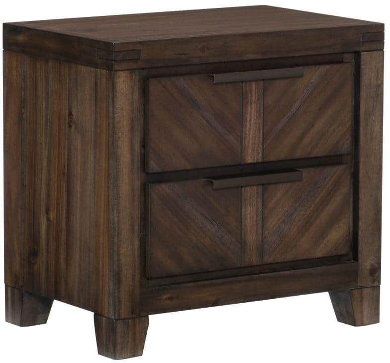 Benjara Brown 2-Drawer 24 in. Wooden Nightstand