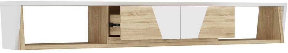 FUFU&GAGA White & Wooden Grain TV Stand Entertainment Center Fits TV's up tp 90 in. with 2 Drawers & 2 Open Shelves