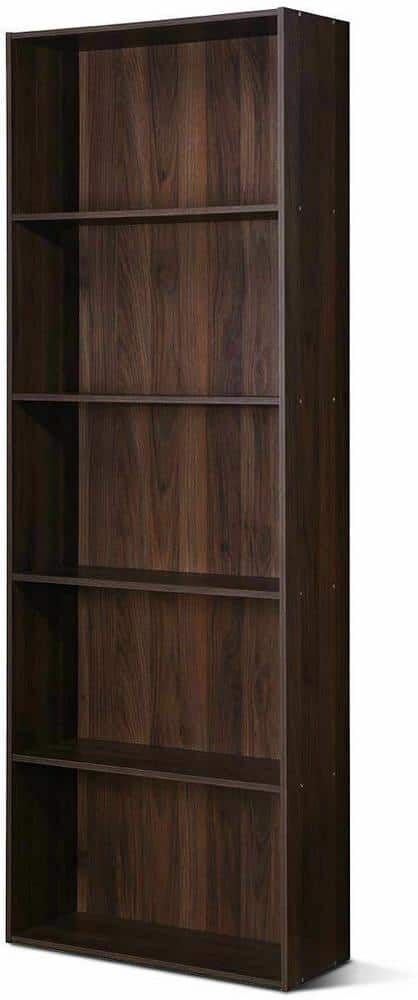 Costway 67 in. H Walnut Engineered Wood 5-Shelf Standard Bookcase Stand Multi Functional Storage Display Cabinet