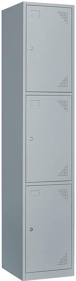 LISSIMO 3-Tier Metal Locker for Gym, School, Office, Metal Storage Locker Cabinets with 3 Doors in Grey for Employees