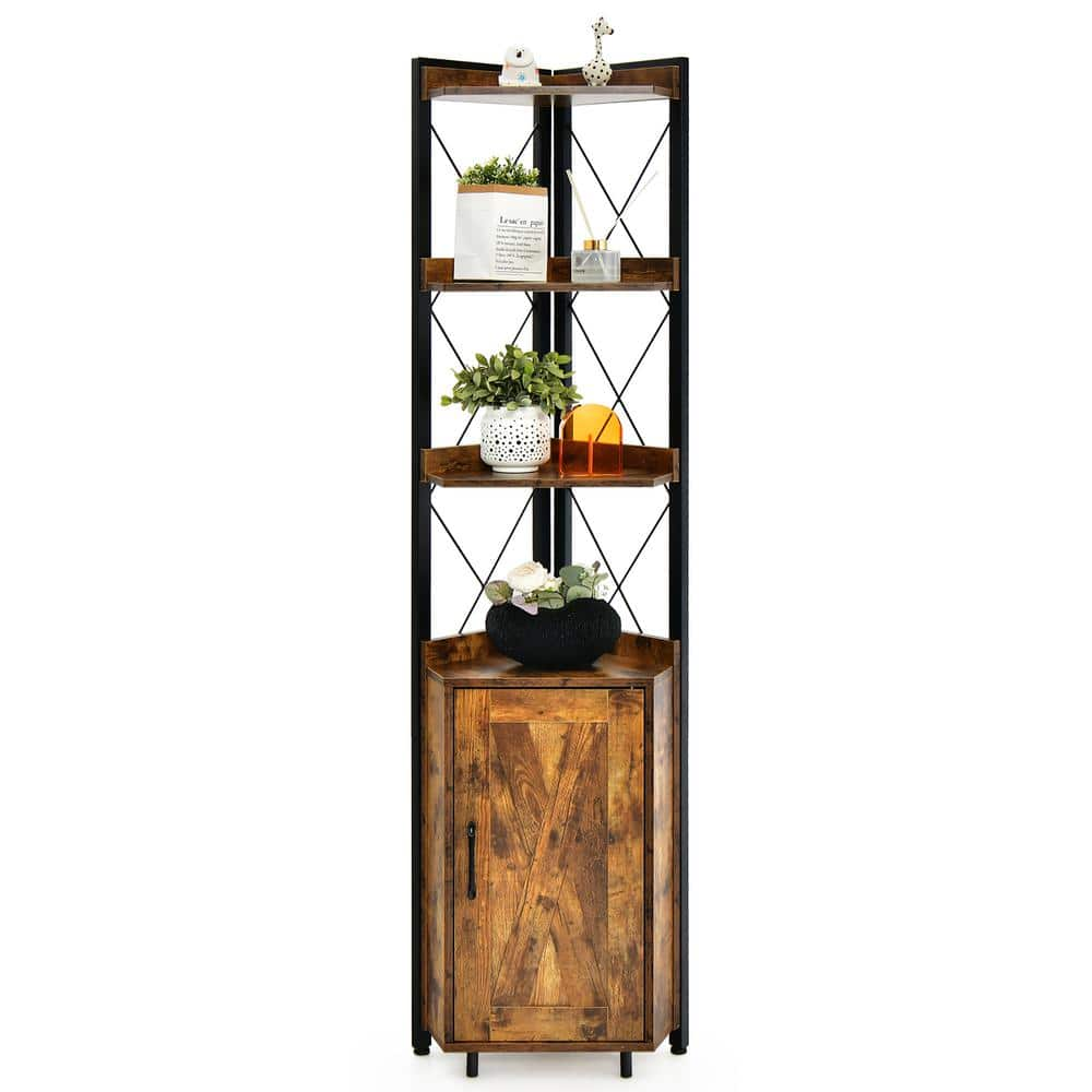 Costway Rustic Brown 6-Tier Corner Shelf Bookshelf Industrial Storage Rack Accent Cabinet Rustic Plant Stand