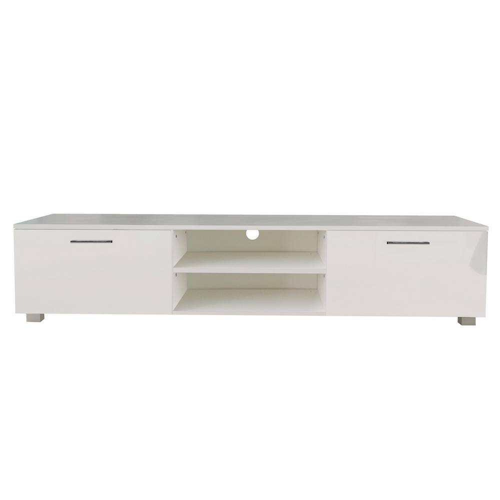 Z-joyee 63 in. White TV Stand Fits TV's up to 70 in. with 2-Storage Cabinet and Open Shelves