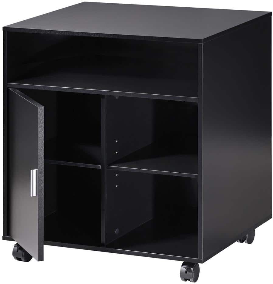 FITUEYES Black Printer Cabinet with Door and Storage Adjustable Shelves for Home Office 23.6 in. L x 19.6 in. W x 26.5 in. H