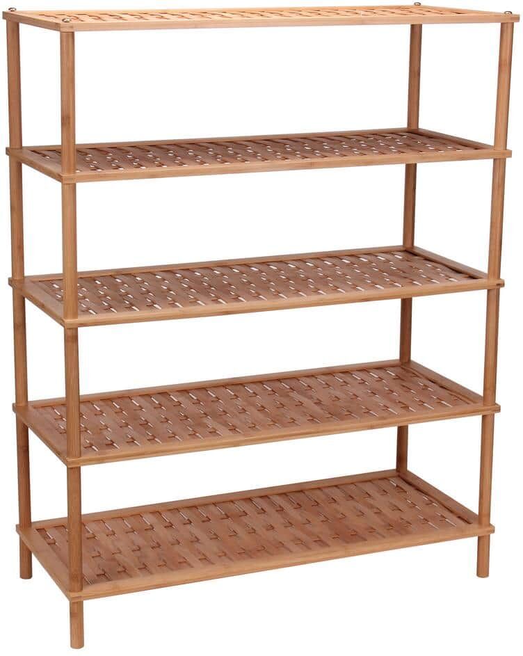 HOUSEHOLD ESSENTIALS 35.43 H 12-Pair 4-Tier Brown Birch Shoe Rack