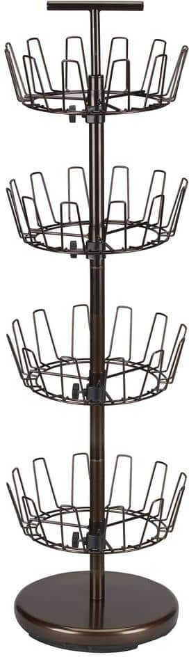 HOUSEHOLD ESSENTIALS 52.75 in. H x 12 in. W, 24-Pair, 4-Tier Metal, Revolving Shoe Rack in Bronze