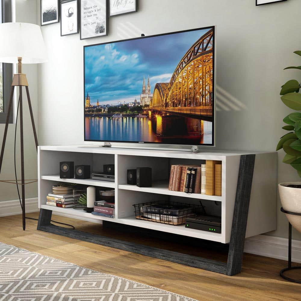 Furniture of America Addis 62.50 in. W Gray TV Console with 4-Shelves Fits TV's Up to 70 in. With Cable Management