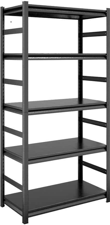 Amucolo Black 5-Tier Adjustable Heavy Duty Metal Shelving Unit Shelving Utility Rack 31.5 in. W x 15.75 in. D x 63 in. H