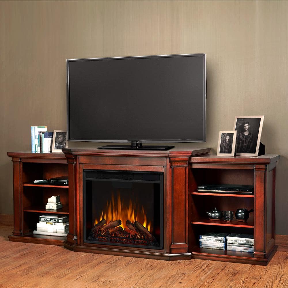 Real Flame Valmont 76 in. Media Console Electric Fireplace TV Stand in Dark Mahogany