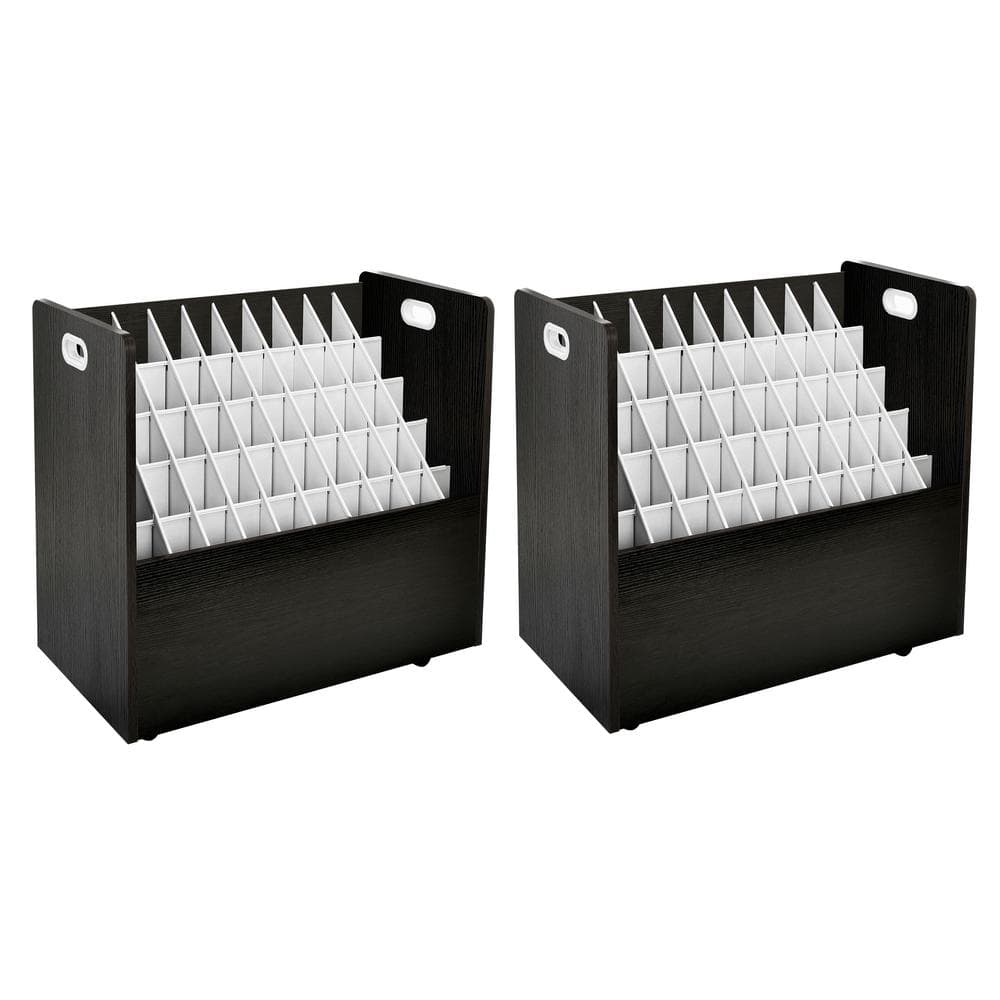 AdirOffice 50-Compartment Black Mobile Wood Roll File Storage Organizer (2-Pack)