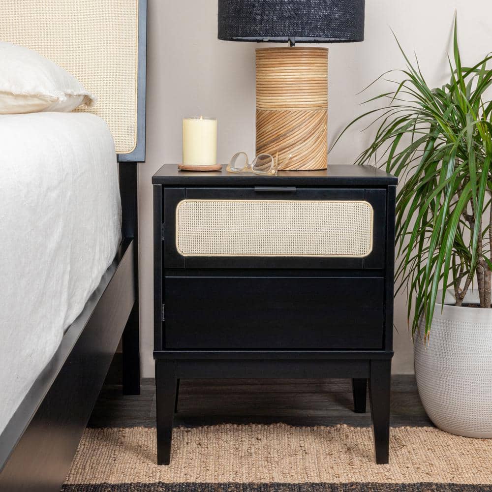 Storied Home The Crawford Black and Natural 2-Drawer 15.75 in. W Nightstand