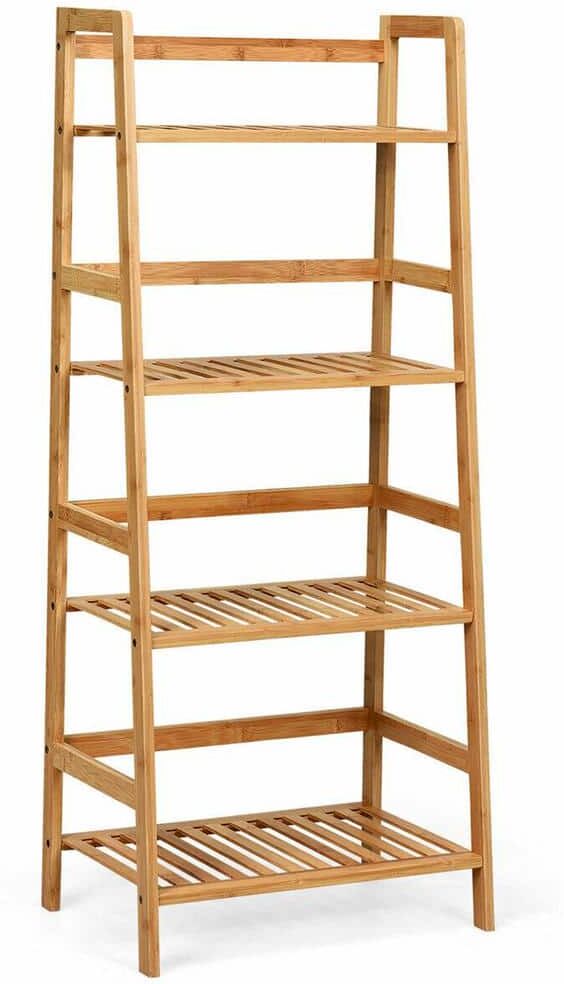 Gymax 4-Tier Bamboo Ladder Shelf Multipurpose Plant Display Stand Storage Bookshelf