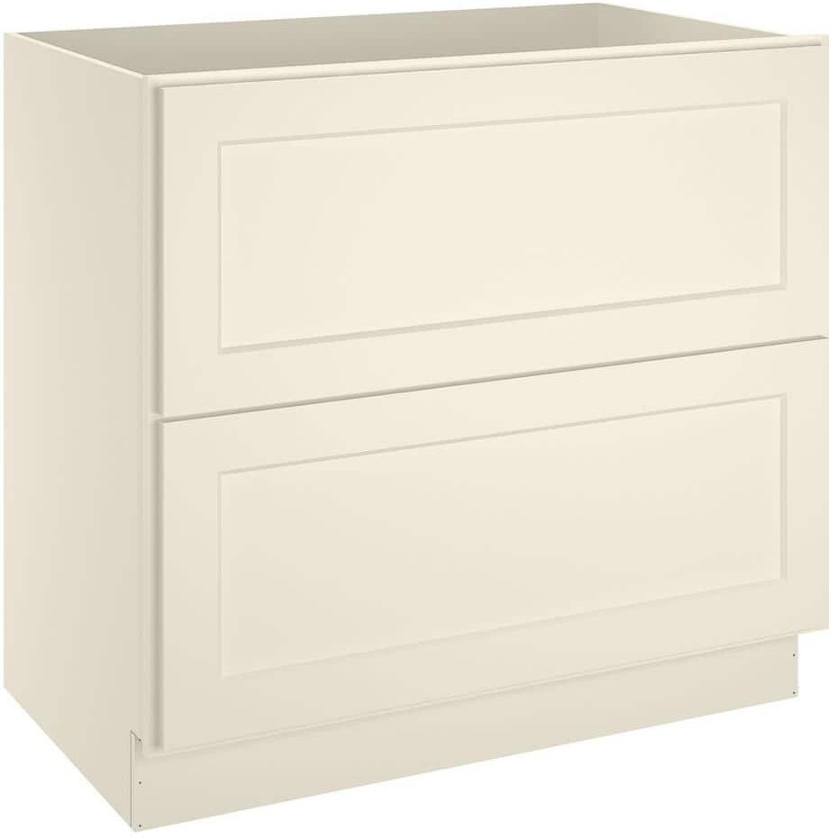 HOMEIBRO 36 in. W x 24 in. D x 34.5 in. H in Antique White Plywood Ready to Assemble Drawer Base Kitchen Cabinet with 2-Drawers