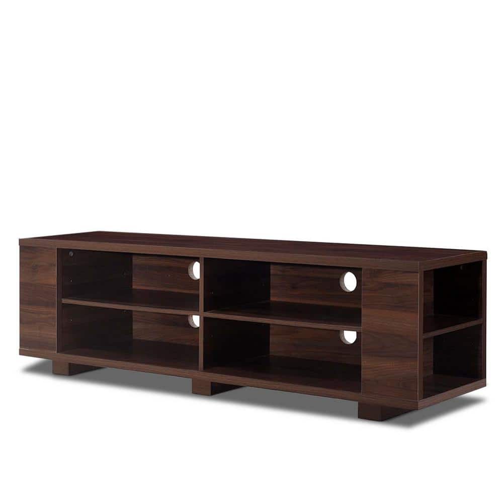 Costway 59 in. Brown Wood TV Stand Console Storage Entertainment Media Center with Adjustable Shelf Fits Up to 65 in. TV