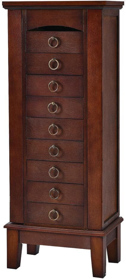 Costway Walnut Wooden Jewelry Box Cabinet Armoire Storage Box