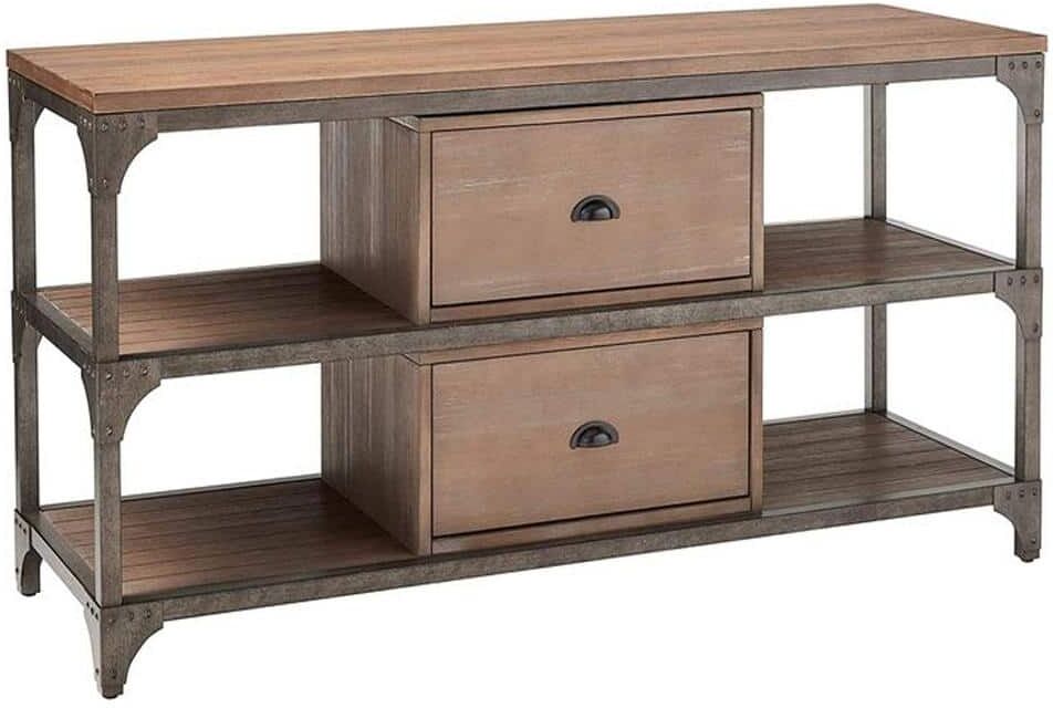 Acme Furniture Gorden 20 in. Weathered Oak and Antique Silver TV Console 2-Drawers Fits TV up to 55 in. with Drawers and Shelves