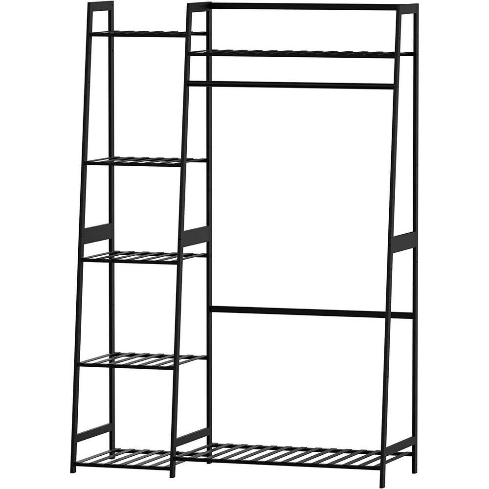Amucolo 39.37 in. Black Heavy Duty Freestanding Closet Organizer Clothes Rack Hall Tree with Shelves