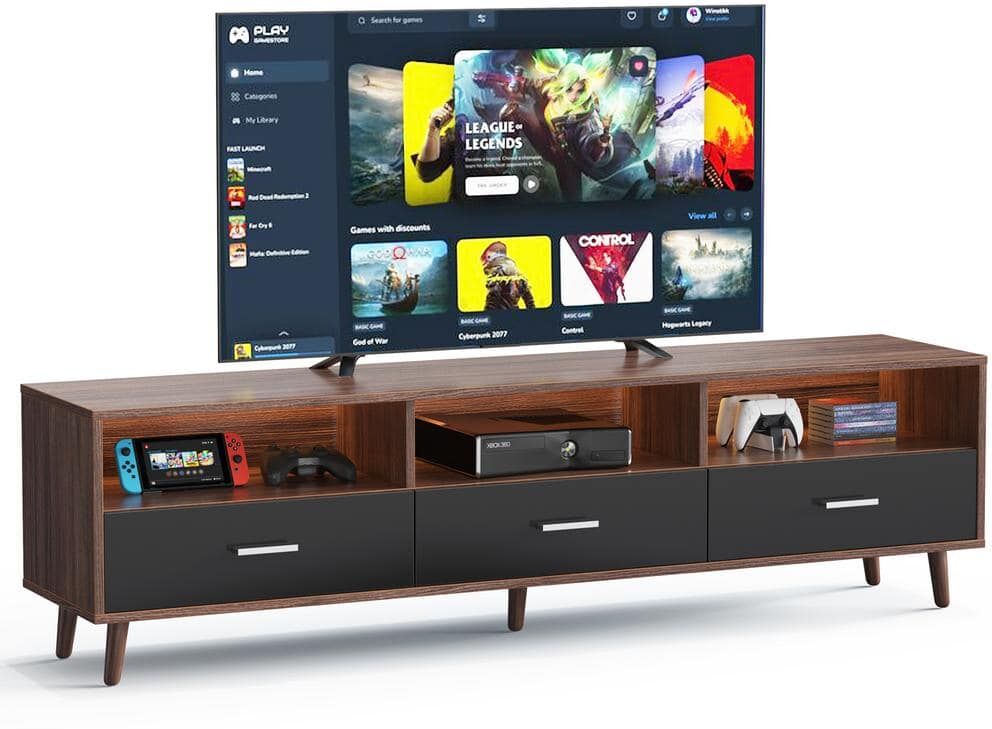 Walnut 63 in. LED TV Stand TV Cabinet Modern Entertainment Center Fits TVs up to 70 in. with Storage