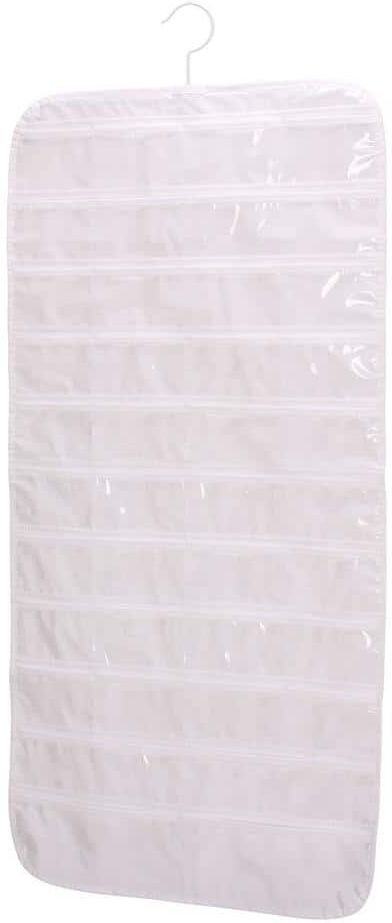 HOUSEHOLD ESSENTIALS 35 in. Off White Canvas Double-Sided 80 Pocket Hanging Jewelry Organizer