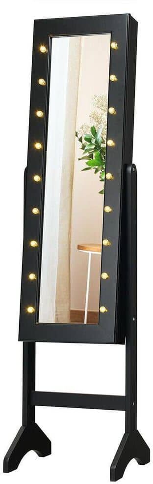 ANGELES HOME Black Mirrored Standing Jewelry Armoire Cabinet with LED Lights