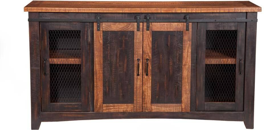 Martin Svensson Home Santa Fe Antique Black and Age Distressed Pine Metal TV Stand Fits TVs Up to 70 in. with Cable Management