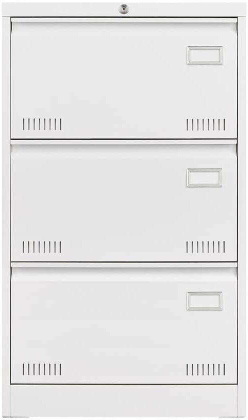 cadeninc White 3-Drawers Metal Cabinet Lateral File Cabinet with Lock for Legal/Letter/A4/F4 Home Offic