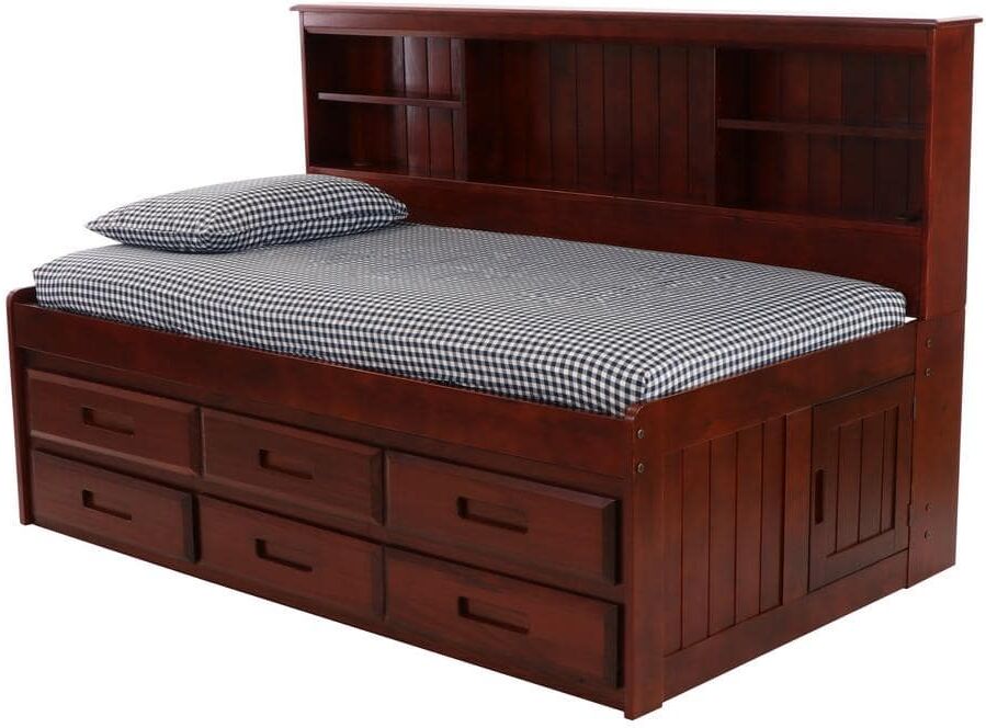 OS Home and Office Furniture Merlot Mission Brown Twin Sized Bookcase Daybed with 6-Drawers