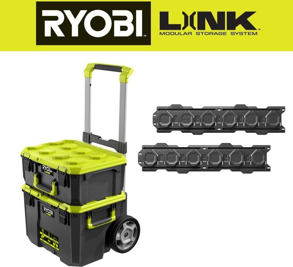 RYOBI LINK Rolling Tool Box w/ Medium Tool Box and Wall Rail (2-Pack)