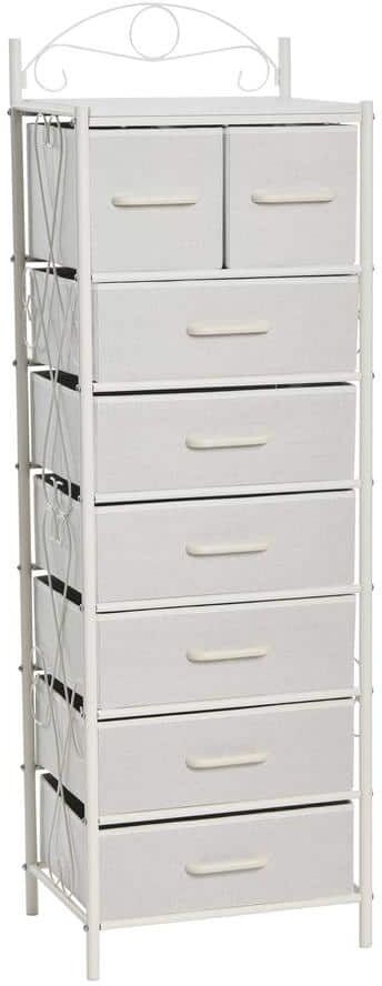 HOUSEHOLD ESSENTIALS Victoria 8-Drawer Storage Tower, Narrow, Scandinavian White