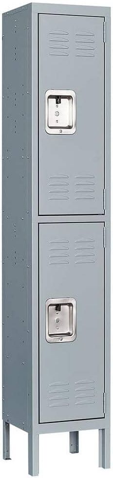 LISSIMO 66 inch 2-Shelf Steel Metal Locker for Home, 2 Door Dressing Room, Gym, Lockable Storage Lockers for Employees in Grey