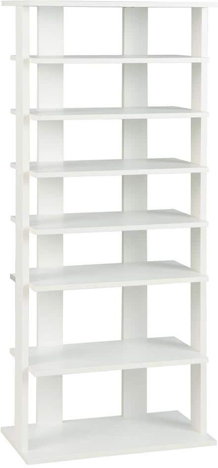 Costway 7-Tier 43.5 in. H 14-Pair White Double Rows Shoe Rack Vertical Wooden Shoe Storage Organizer Rustic Patented