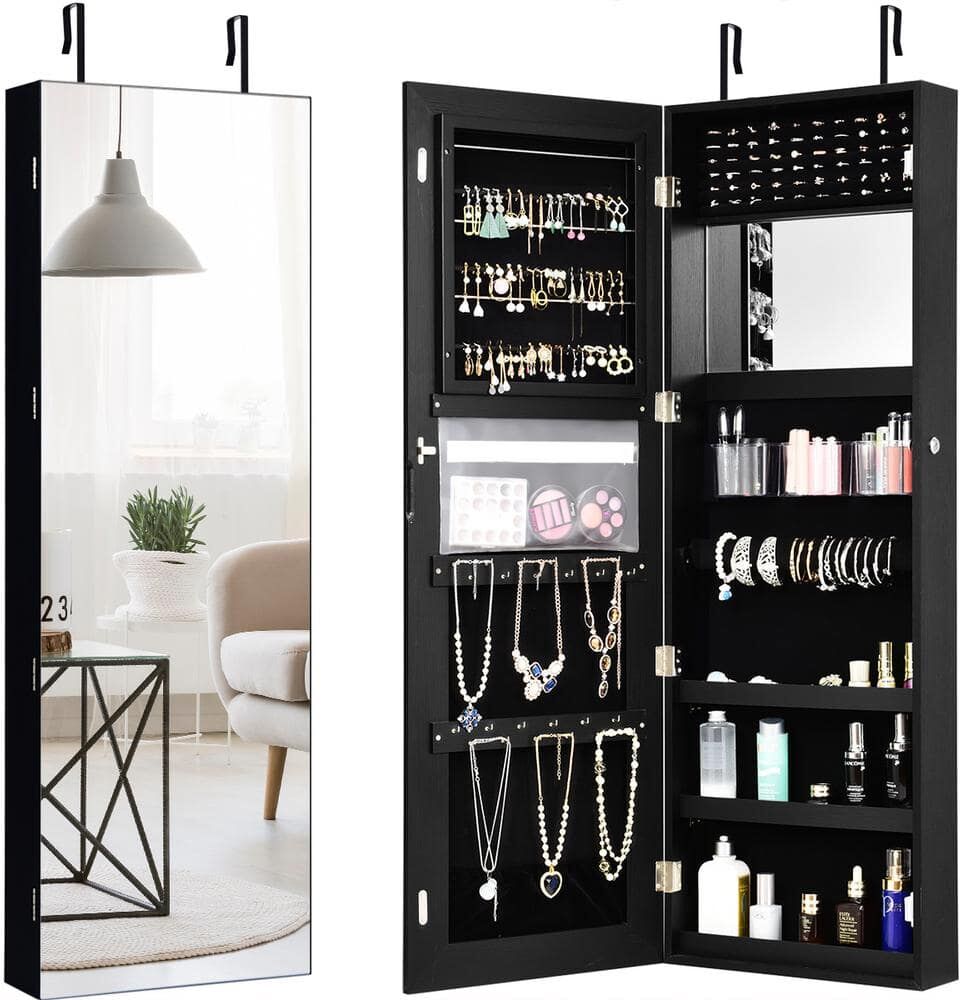 Costway Wall and Door Mounted Jewelry Box Cabinet Lockable Storage Organizer with Frameless Mirror