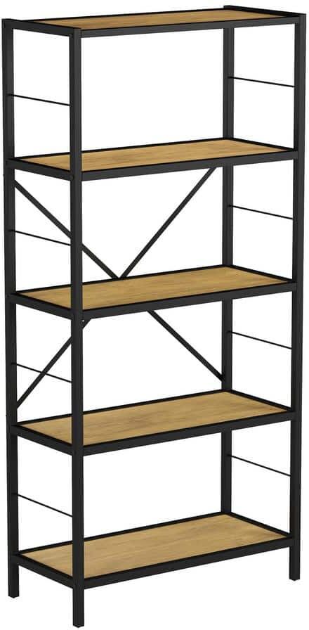 Lavish Home 5-Tier Bookshelf - Open Industrial Style Etagere Wooden Shelving Unit-Rustic Decoration