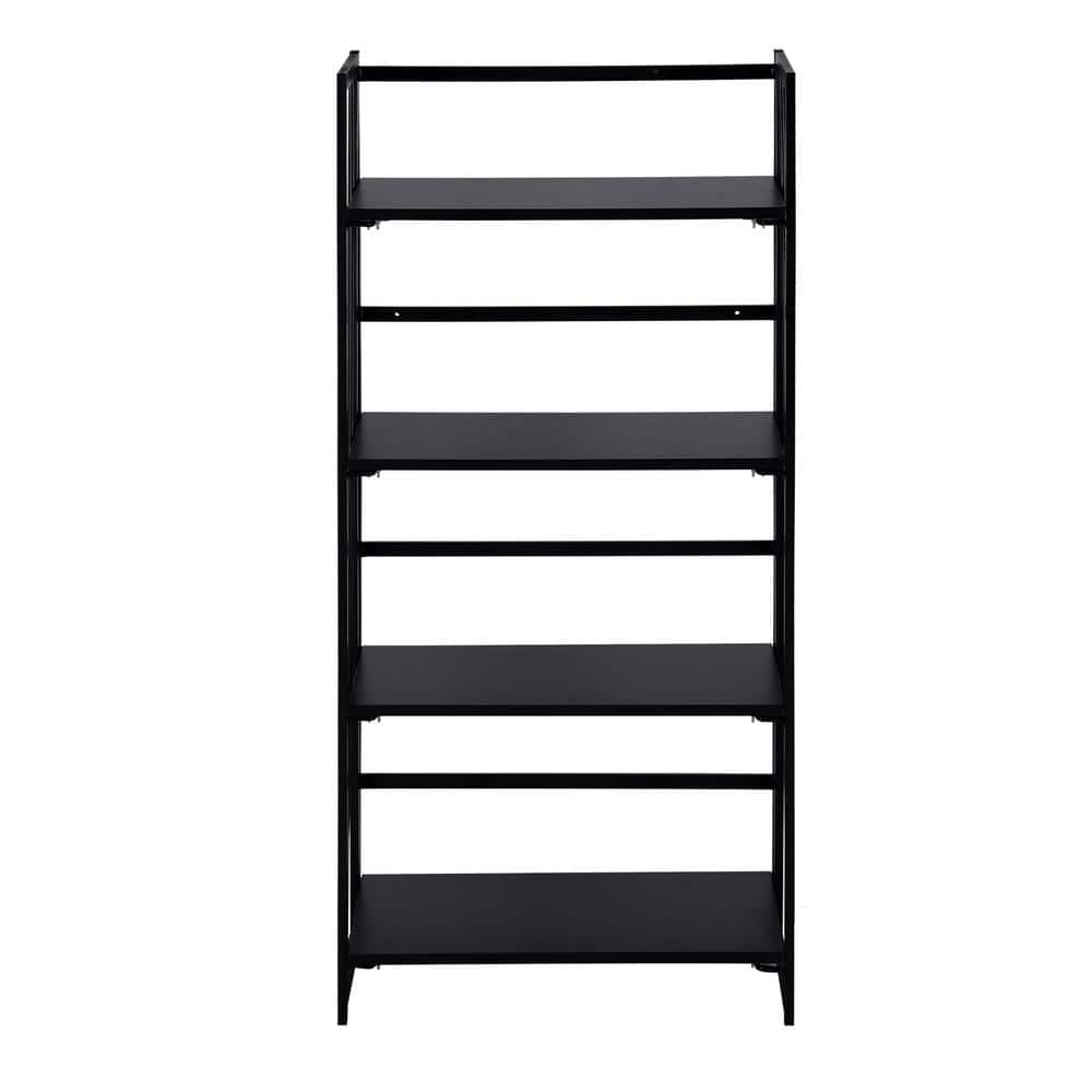 Homy Casa Backer 49.2 in Tall Black Wood 4-Shelf Folding Etagere Bookcase Book Rack Organizer with Open Back