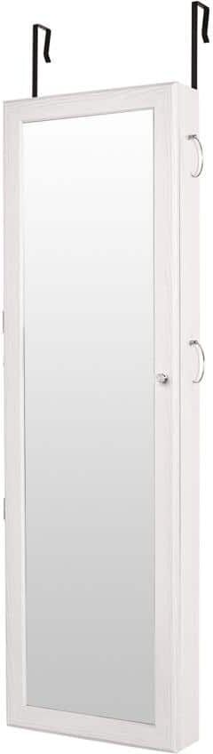 Outopee White Non Full Mirror Wooden Wall Mounted Jewelry Cabinet Armoire 47 in. H x 15 in. W x 4 in. D