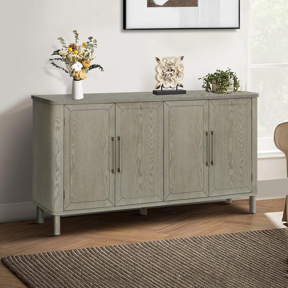 Antique Gray MDF 60 in. Sideboard Curved Countertop Buffet Cabinet with Large Storage Space