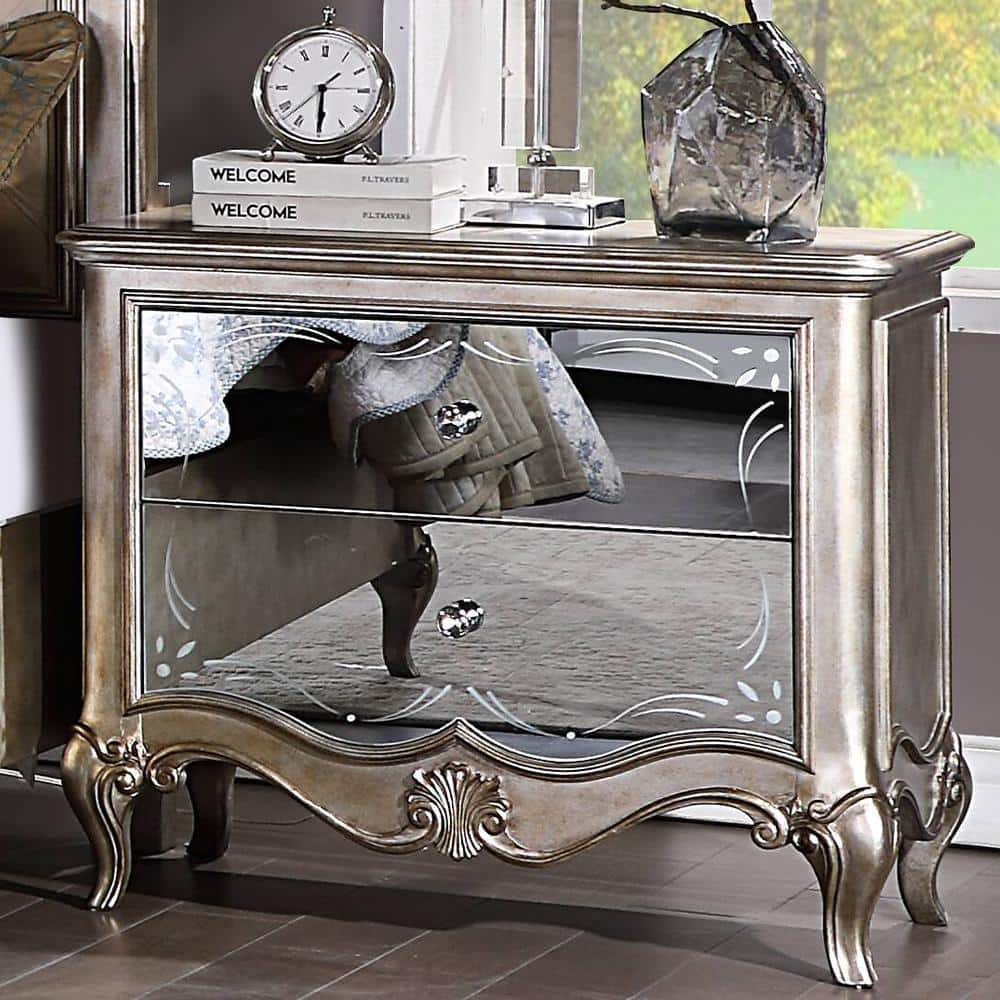 Acme Furniture Esteban 2-Drawer Antique Champagne Nightstand 28 in. x 18 in. x 32 in.