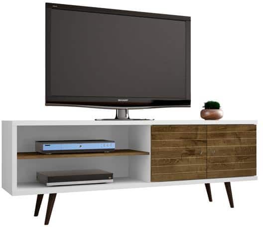 Manhattan Comfort Liberty 63 in. White and Rustic Brown Composite TV Stand Fits TVs Up to 50 in. with Storage Doors