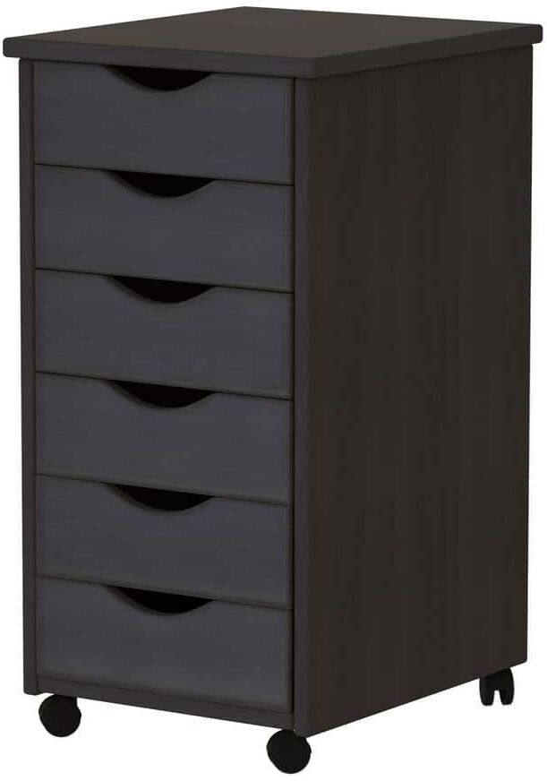 6-Drawer Solid Wood Mobile Storage Cart in Black