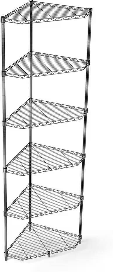 Aoibox 6-Tier Metal Corner Wire Shelf Rack with Shelves Adjustable for Heavy Duty Storage Display in Black