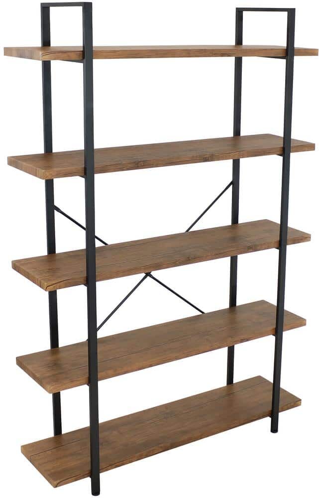 Sunnydaze Decor 70 in. Brown 5 -Shelf Industrial Style Standard Bookcase with Wood Veneer Shelves