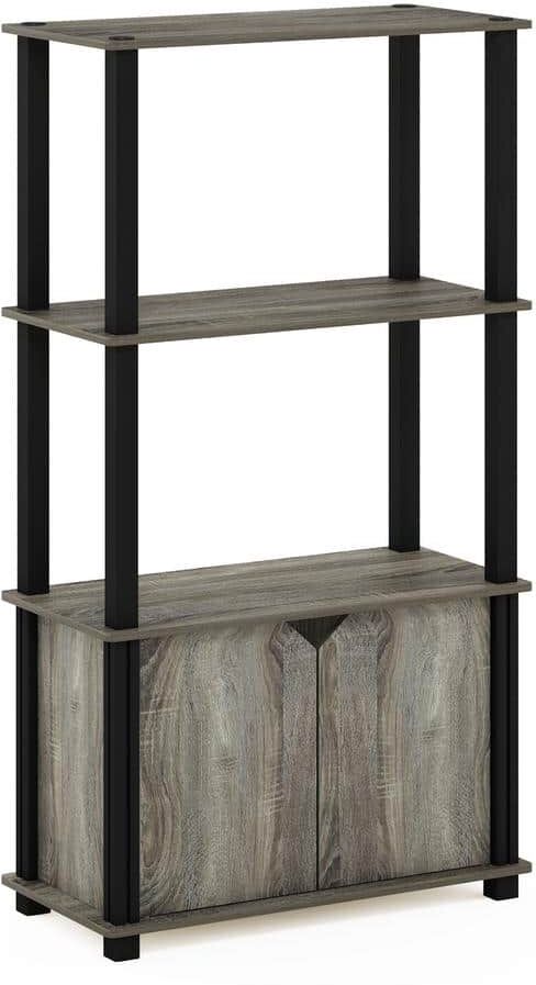 Furinno Brahms 43.1 in. French Oak / Black 4-Shelf Etagere Bookcase with Doors