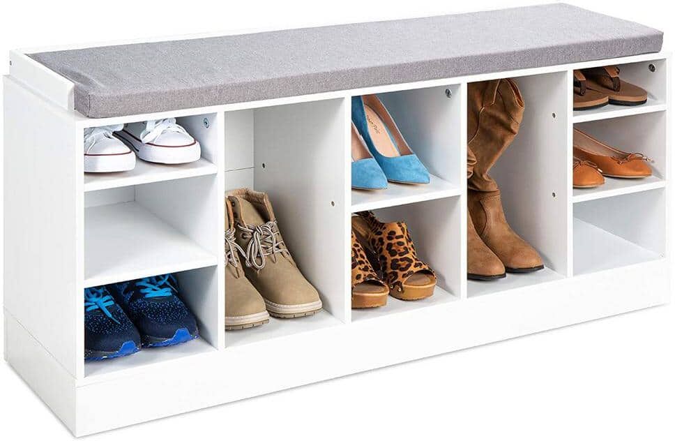 21.5 in. H 10-Pair White Wood Shoe Rack Bench 4-Tier Storage Shelf