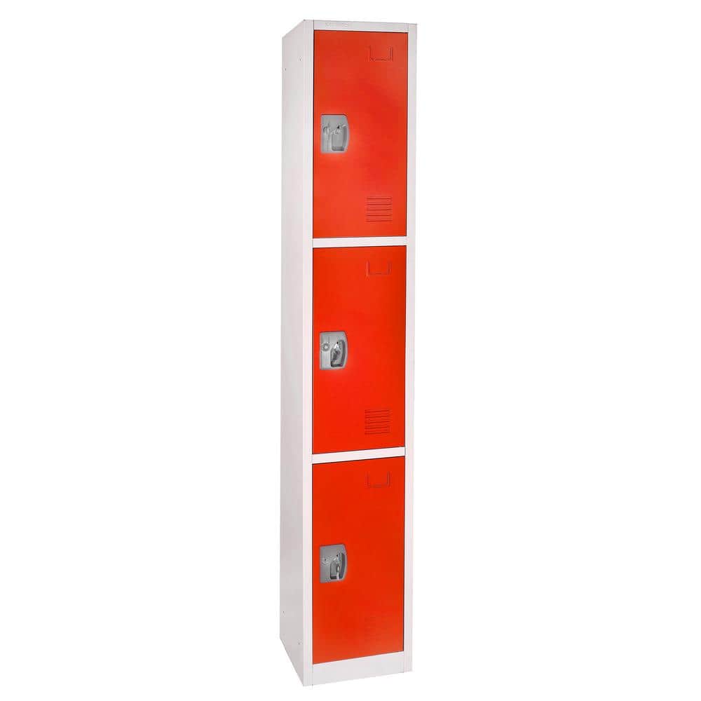 AdirOffice 629-Series 72 in. H 3-Tier Steel Key Lock Storage Locker Free Standing Cabinets for Home, School, Gym in Red