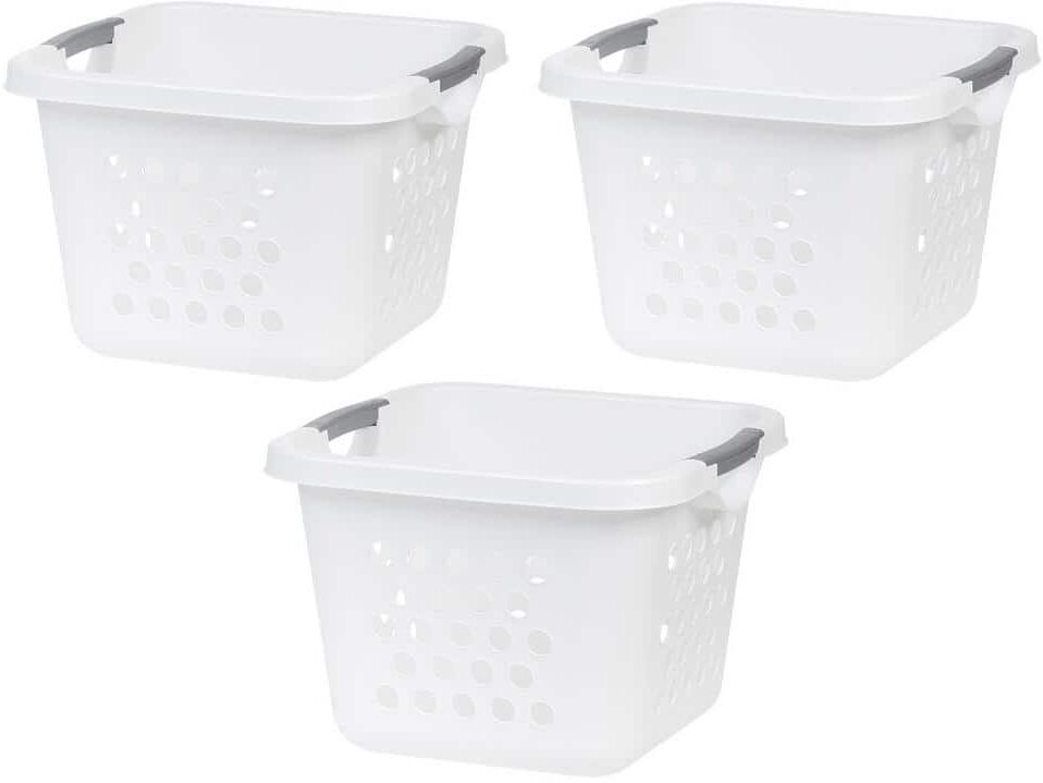 IRIS 30 L Compact Laundry Basket and Hamper Plastic Storage Basket or Organizer with Easy Lift Handles (3-Pack)