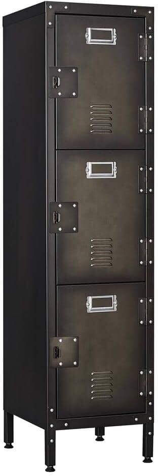 Mlezan Industrial Metal Locker 3 Tiers Shelves, Industrial Slim Lockers 3 Doors in 13.8"D x 12"W x 47.3"H