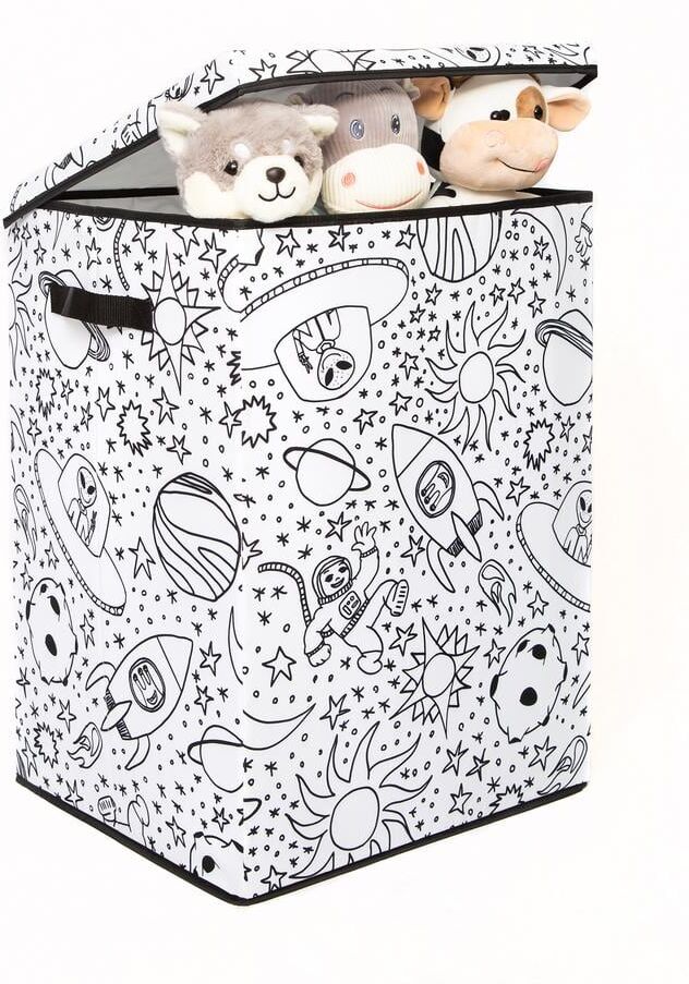 Baumatic Kid's White Coloring Cube Storage Bin Hamper with Washable Markers