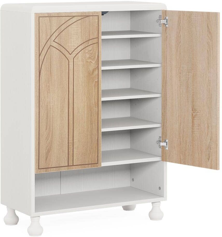 BYBLIGHT 13.77 in. D White 24-Pairs Shoe Storage Cabinet, Modern Free-Standing Shoe Cabinet with Doors, Entryway, Living Room