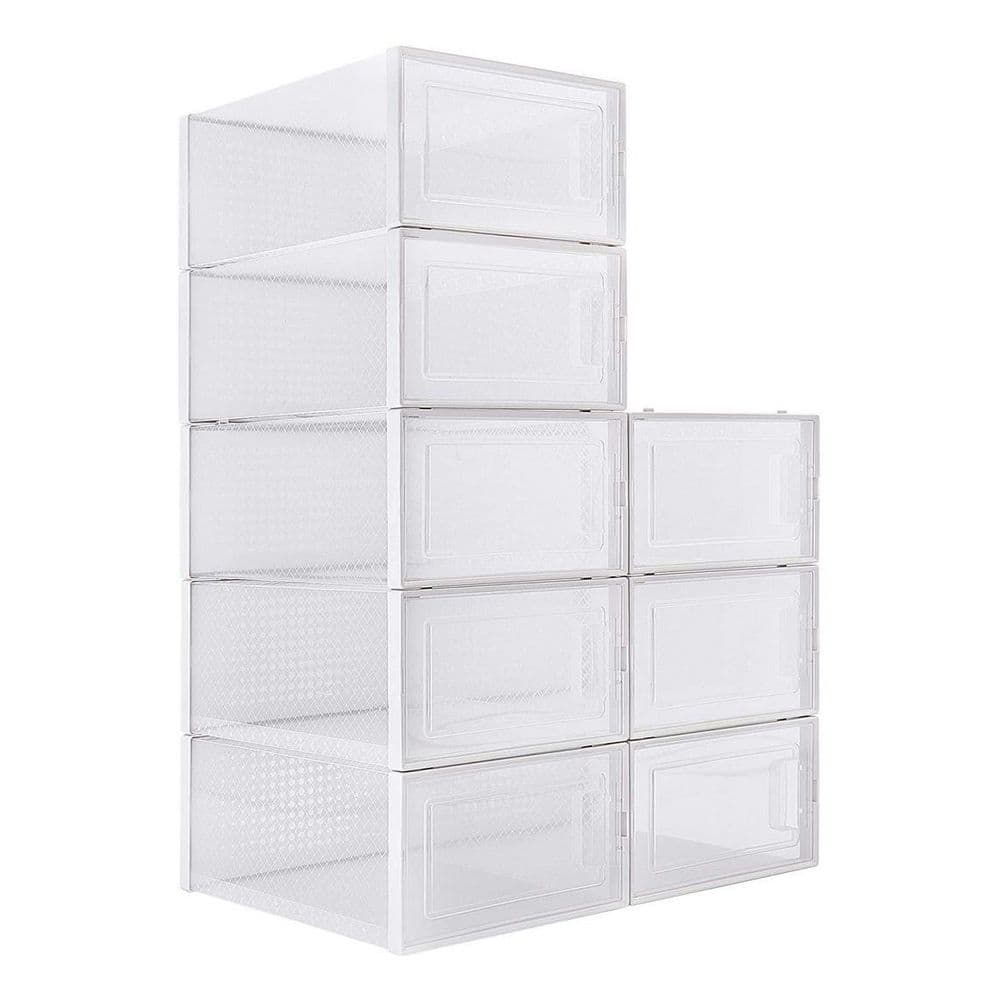 Amucolo 8-Pair Clear Foldable Stackable Storage Plastic Shoe Boxes