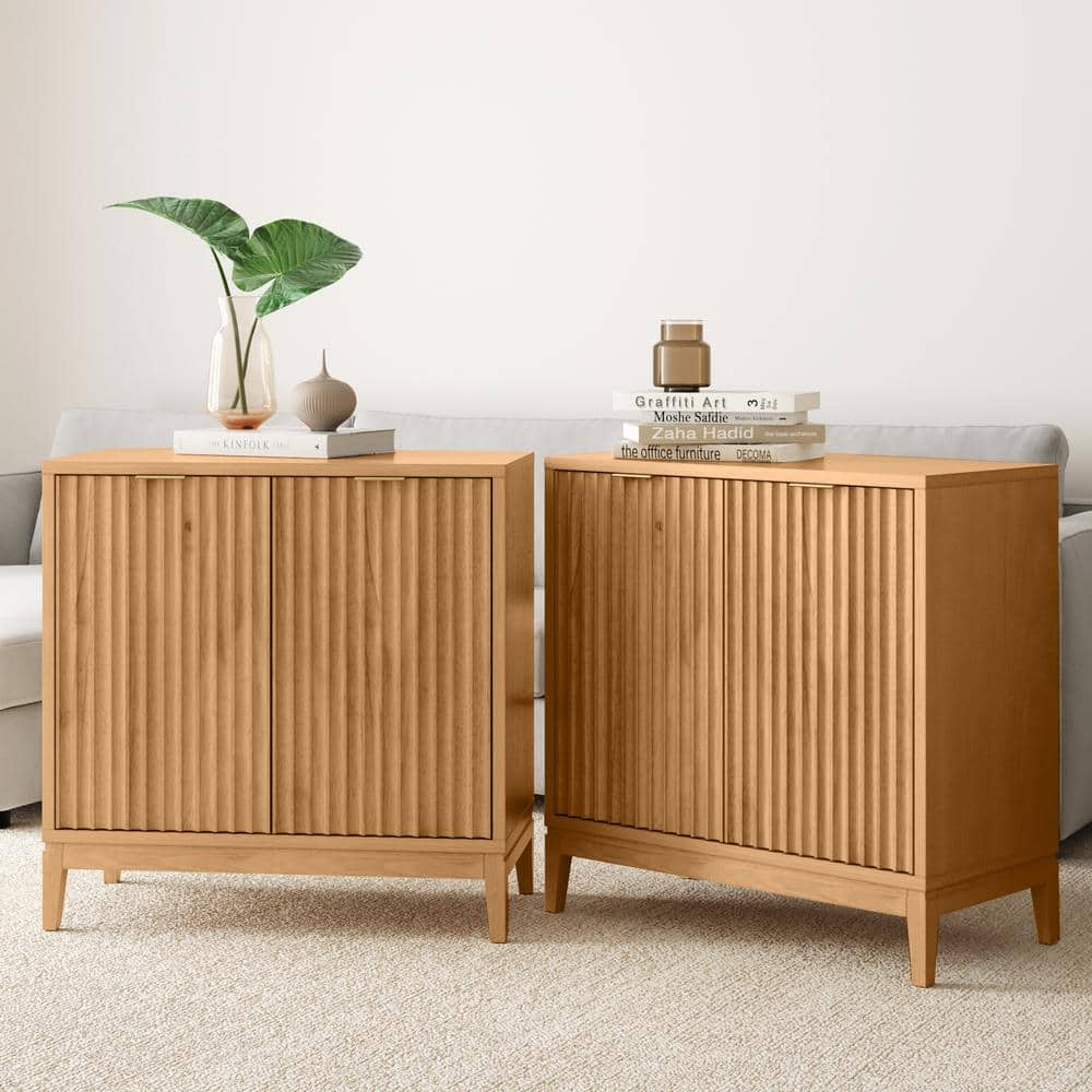 Nathan James Jasper 31 in. Warm Pine Modern Wood Sideboard Accent Storage Cabinet, for Kitchen, Living or Dining Room, Set of 2