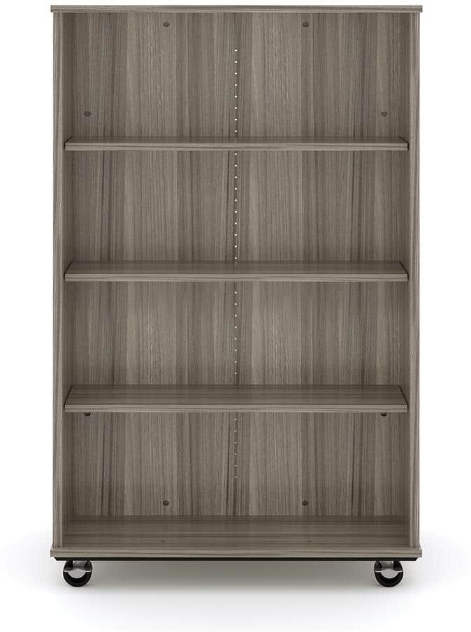 TOT MATE 60 in. H, Shadow Elm Gray, Open Double Sided Mobile Storage Locker Nursery Classroom Bookcase, Adjustable Shelves